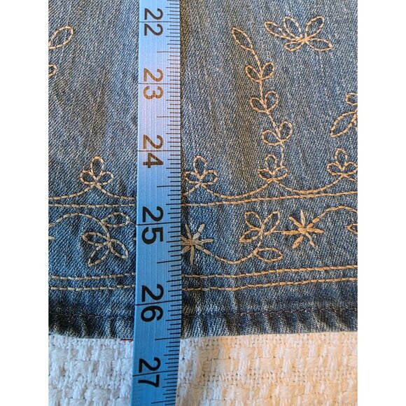 Liz Claiborne Embroidered Blue Denim Skirt XL Y2K Red Accents & Side Zip Closure - Picture 5 of 9